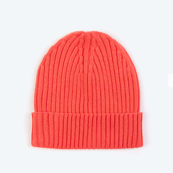 Coral Wool-ribbed Beanie