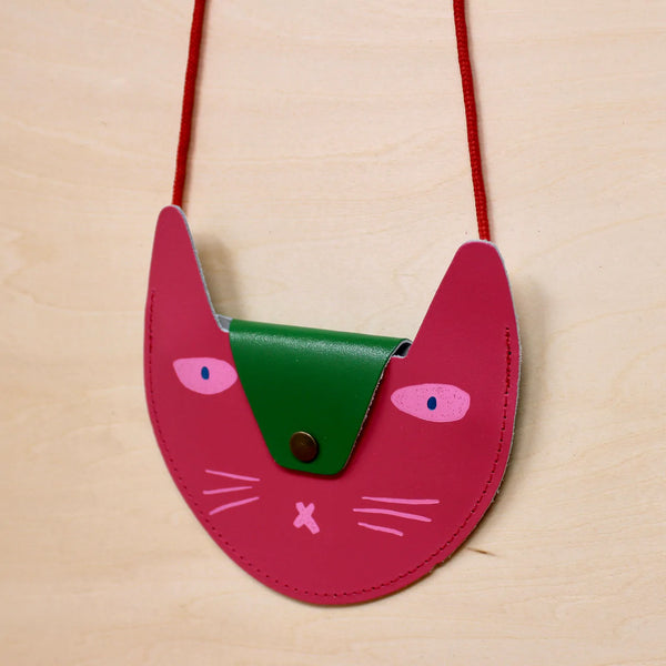 New Pink/green Cat Pocket Purse