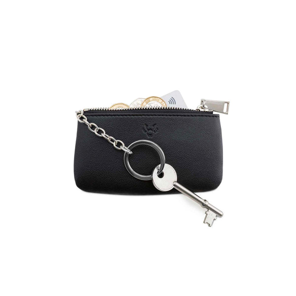 Watson & Wolfe Zipped Coin Purse In Vegan Leather With Key Chain