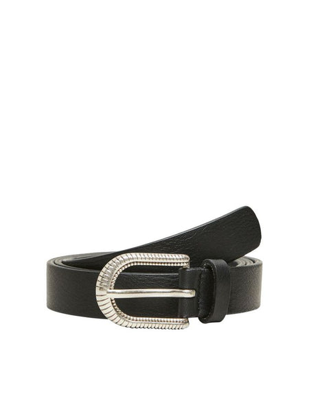 Leather Silver Buckle Belt - Black