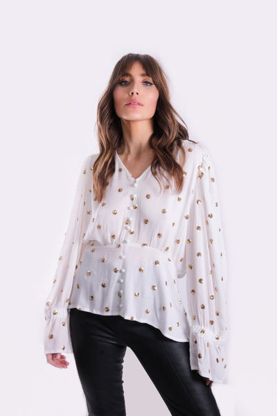 Traffic People Breathless Trance White Sequin Billow Top - White