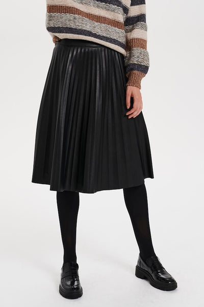 Pleated Faux Leather Skirt - Black