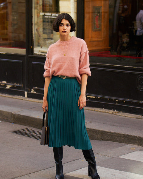 Pleated Midi Skirt - Green