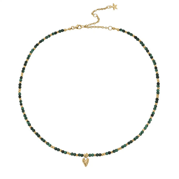 Leaf Heart Sparkle Malachite Necklace - Gold