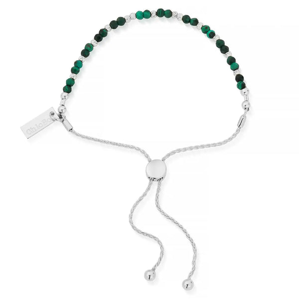 Dainty Sparkle Malachite Adjustable Bracelet - Silver