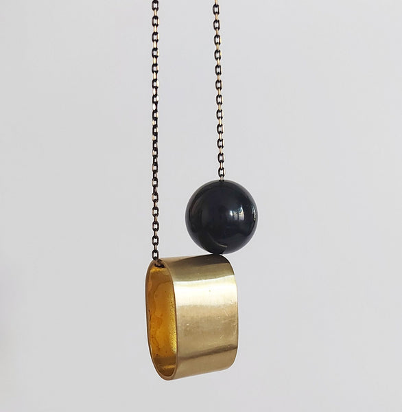 Brass & Bold - Brass Oval + Onyx Bead Necklace