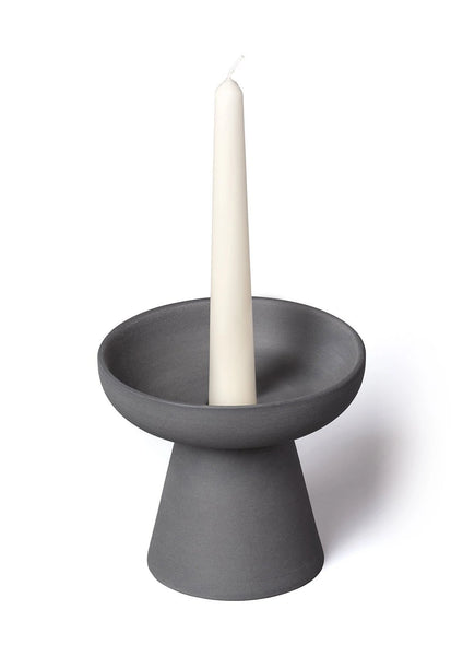 - Porcini Charcoal Candle Holder In Matte Clay (medium)