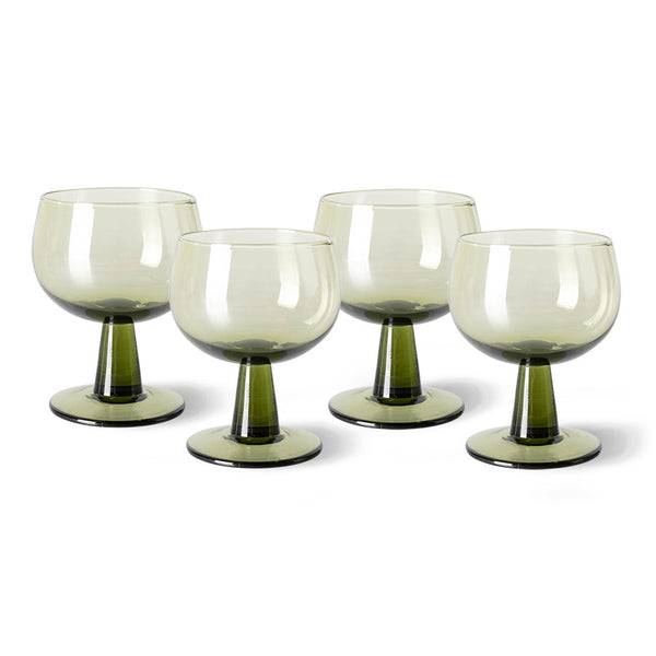 HKliving - The Emeralds: Wine Glass Low, Olive Green (set Of 4)