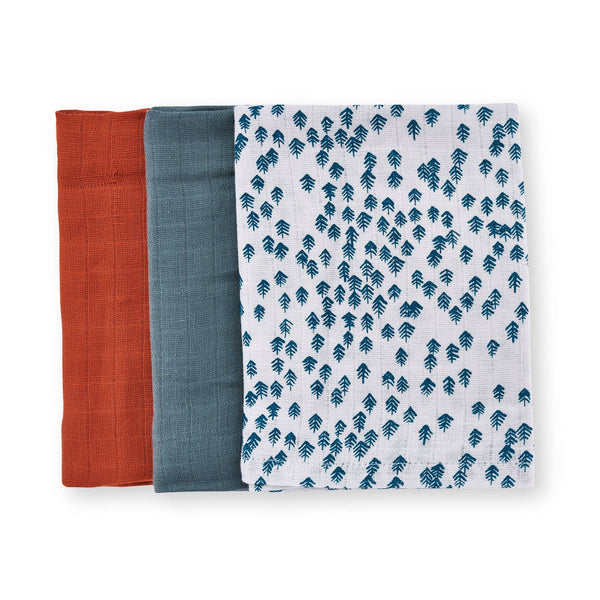 Avery Row - Organic Baby Muslin Squares Set Of 3 - Nordic Forest - Organic Cotton