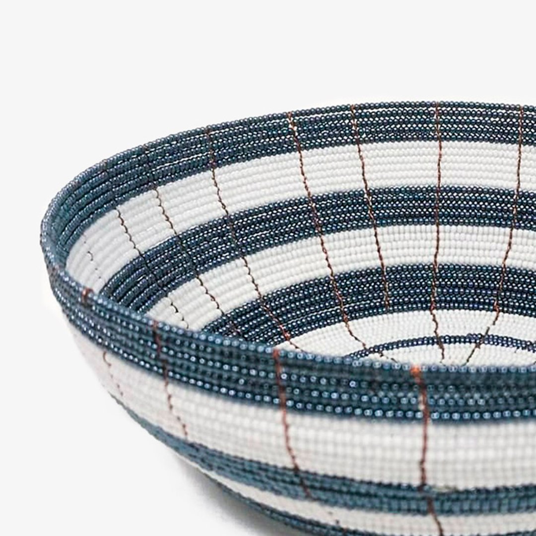 Made 51  Roots Beaded Bowl In White Grey