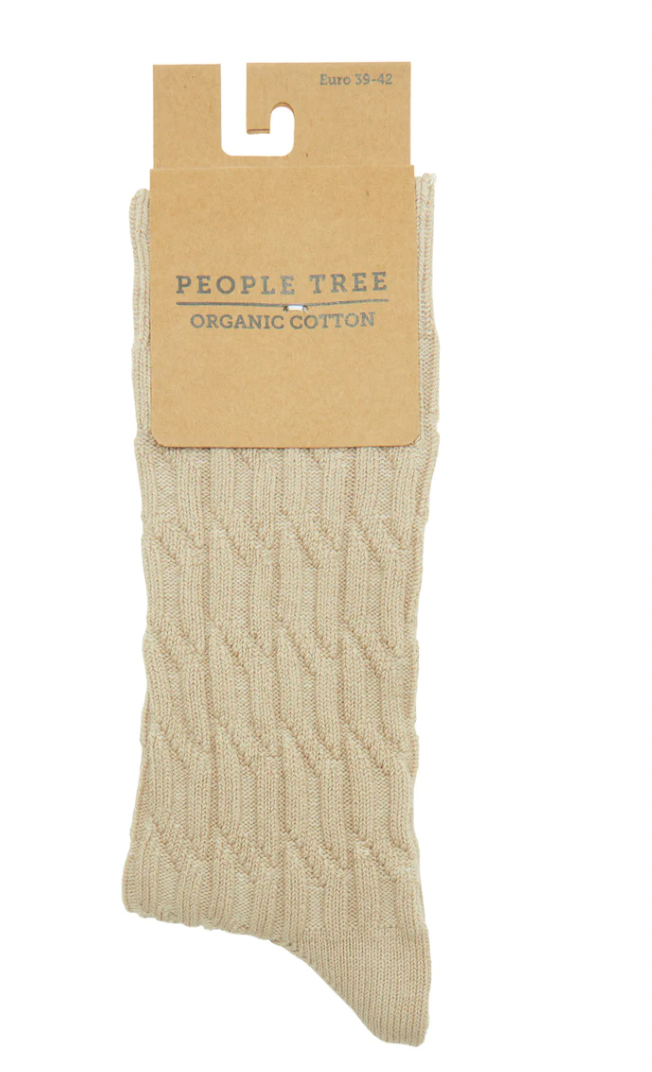 People Tree Cable Organic Cotton Socks In Stone