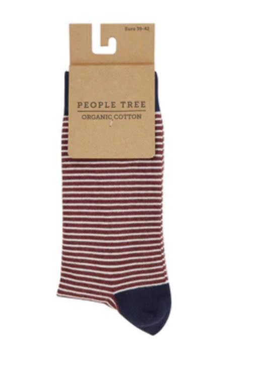People Tree Organic Cotton Socks In Red Stripe