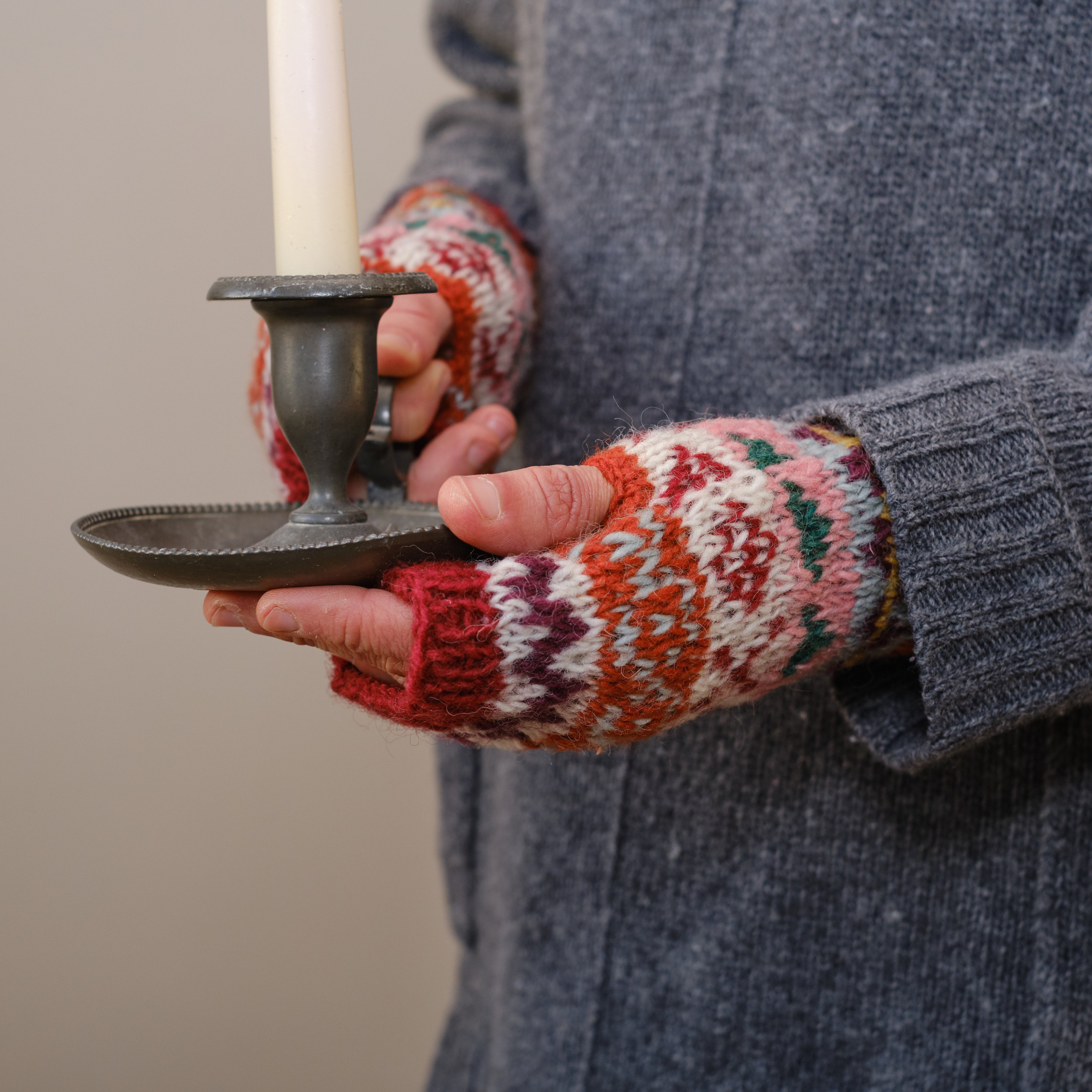 Bibico Fingerless Wool Mittens - Rust