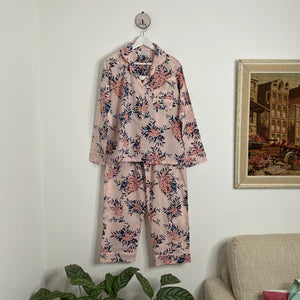 Cotton Printed Pj Set - Winter Pink Hydrangea