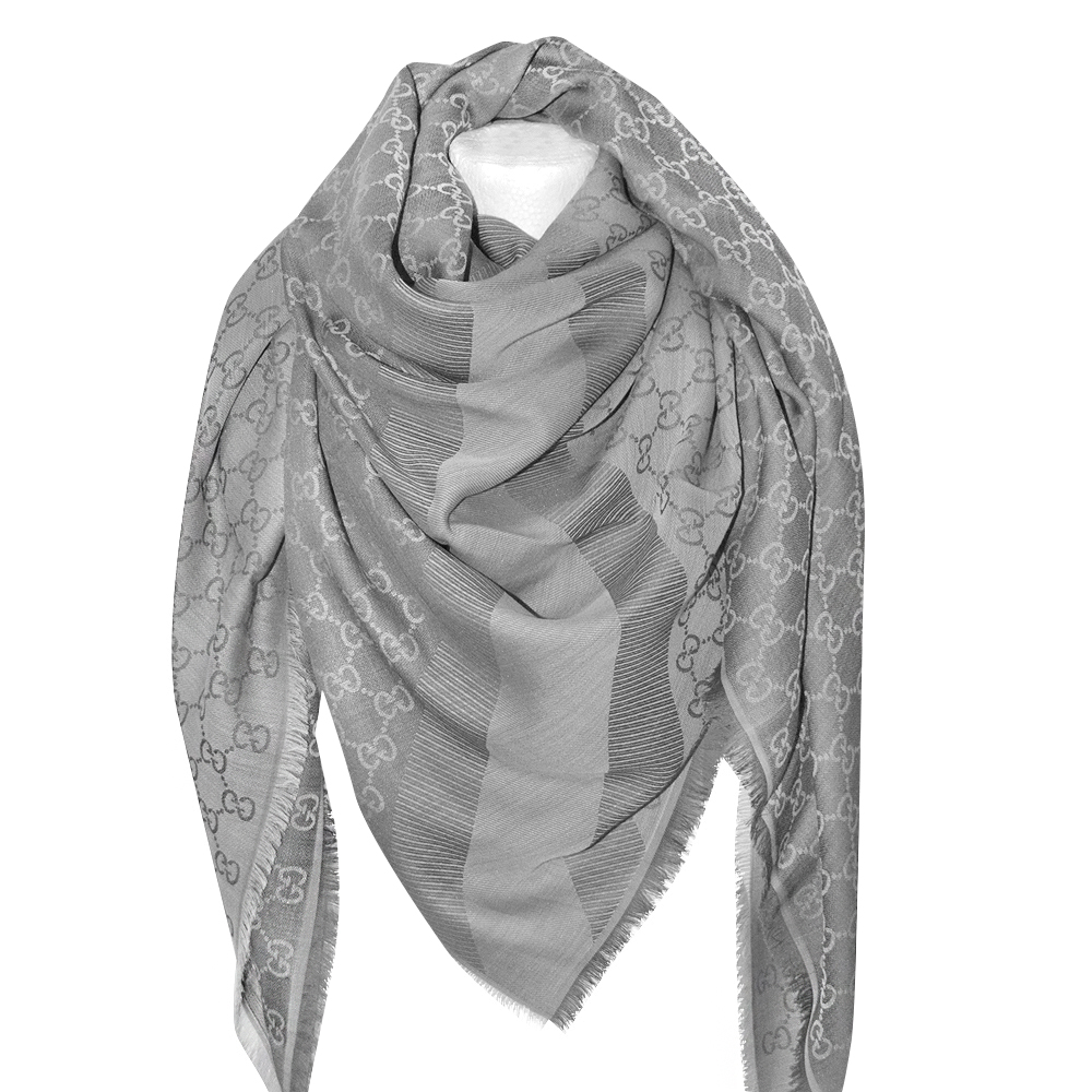 Gucci Guccissima Scarf Made of Soft Wool and Silk - Light Grey