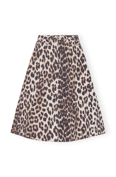 Ganni Leopard Print Denim High Waist A-line Skirt