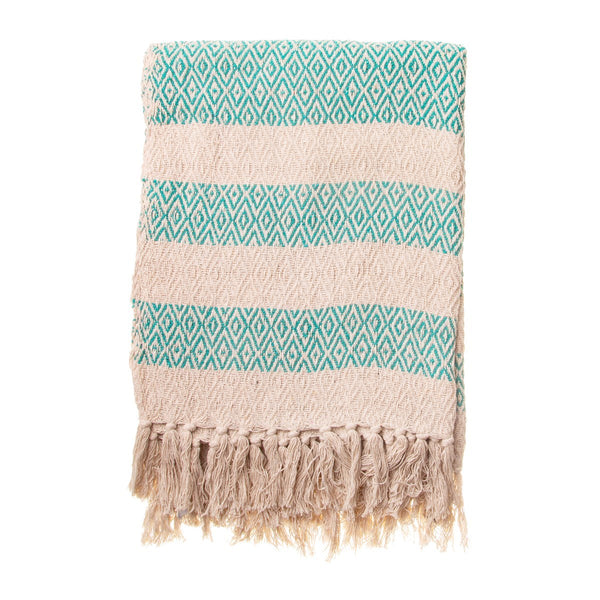 Green Scandi Boho Blanket Throw