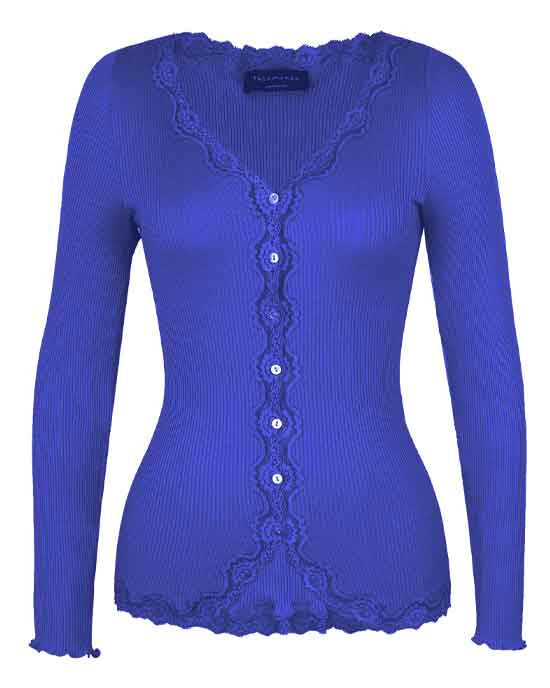 Rosemunde Cotton Silk Cardigan W Lace Very Blue