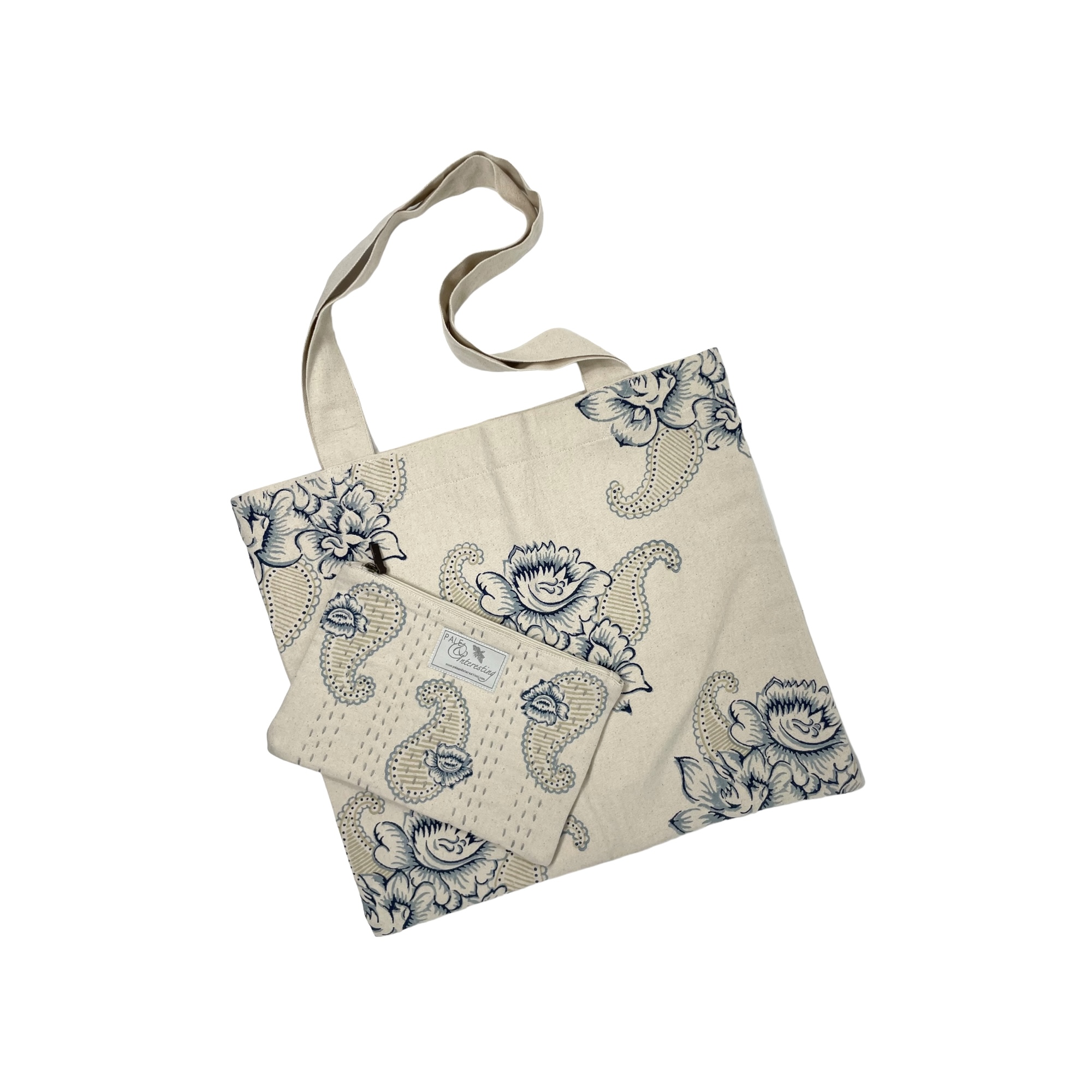 Pale & Interesting Set of Roses and Paisley Canvas Tote and Kantha Anything Bag