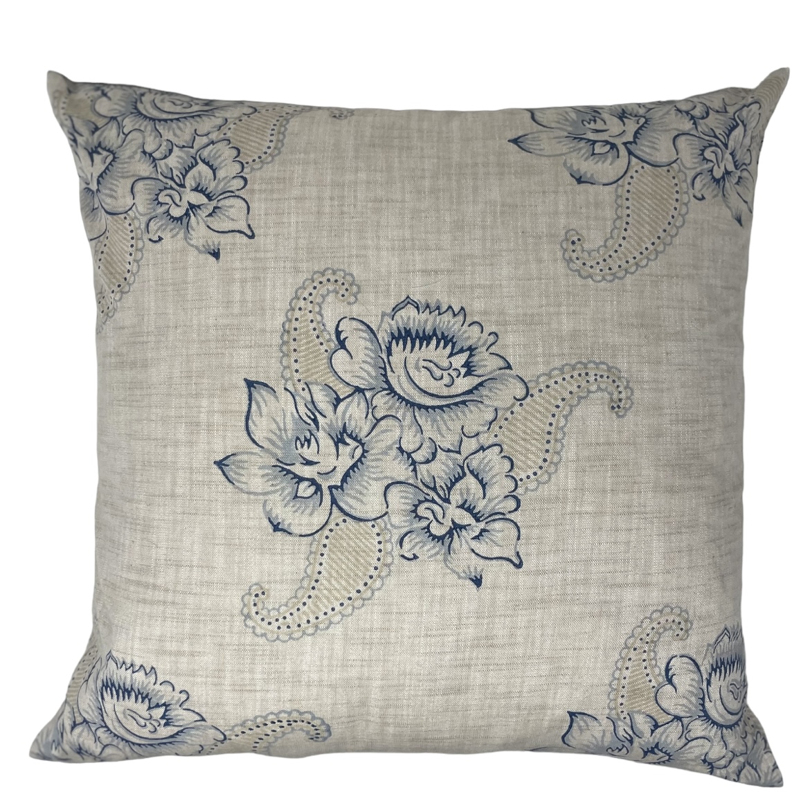 Pale & Interesting Roses and Paisley Cushion Cover  in Antique Blue 50 x 50 cm