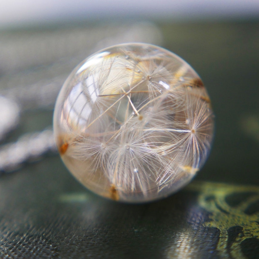 Botanic Isles Dandelion Seed Resin Sphere Silver Necklace - 12.5mm