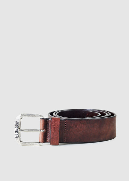 Fade Tobacco Mens Logo Leather Belt