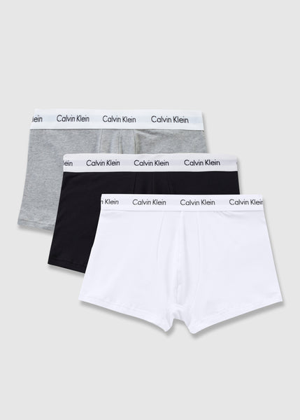 Pack of 3 Black White and Grey Heather Mens Low Rise Trunks Underwear