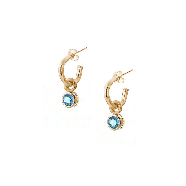 Renné Jewellery 9 Carat Gold Mini Hoop And Blue Topaz Tiny Sweeties