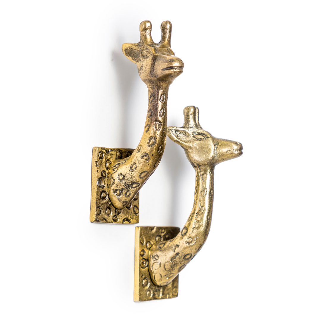 &Quirky Antique Gold Giraffe Hook : Set of 2