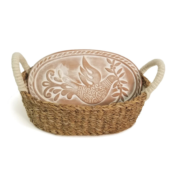 KORISSA - Handmade Bread Warmer & Wicker Oval Basket Bird