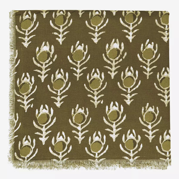 Madam Stoltz Green Printed Table Cloth with Fringes
