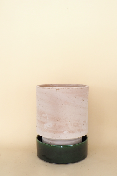 Pink Raw / Green Saucer (Glazed) Hoff Jar Large