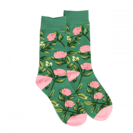 F & J Collection Floral Socks in Green and Pink