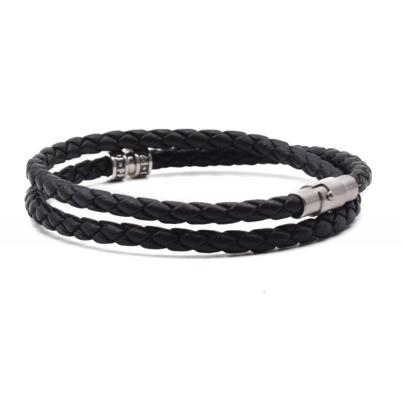 Men's black leather bracelet