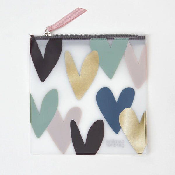 Teal Falling Hearts Cosmetics Pouch