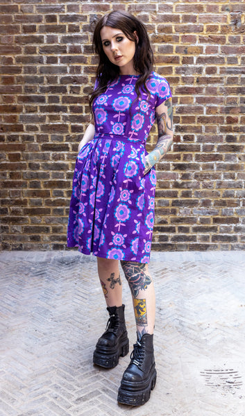 Run and Fly Purple Retro Floral Dress