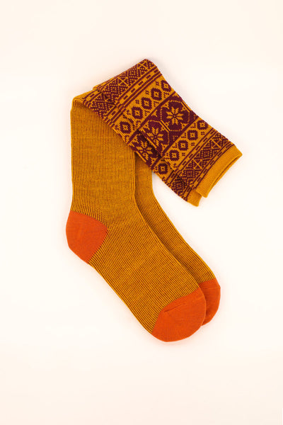 Fair Isle Star Boot Sock Mustard