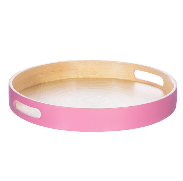 Sass & Belle  Round Bamboo Tray In Pink