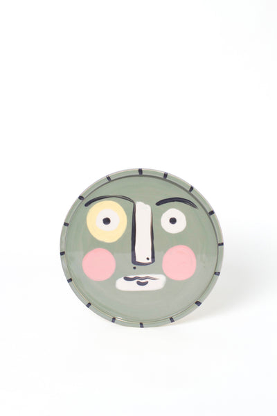 Isolation Face Dinner Plate - Green With Yellow Eye