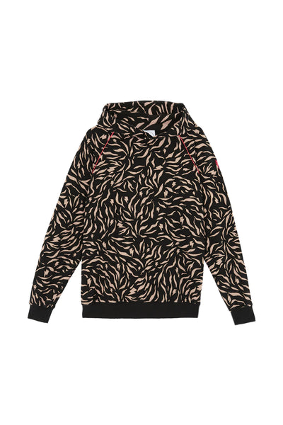 : Black With Pale Peach Zebra & Lightning Bolt Print Hoodie - Adult