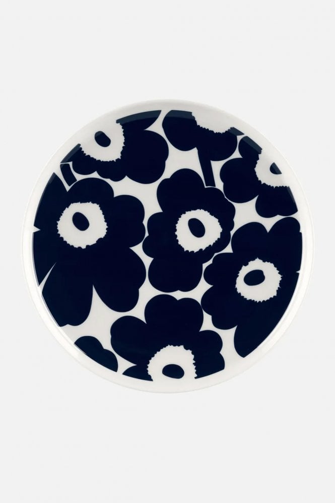 Marimekko Oiva Unikko 25cm Plate In Dark Blue And White
