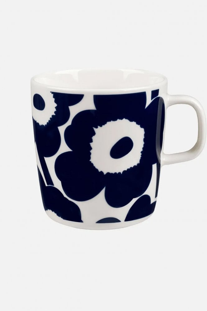 Marimekko Large Oiva Unikko Mug In White And Dark Blue