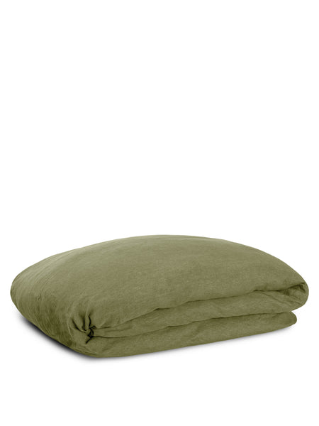 Adya Linen King Size Duvet Cover - Olive