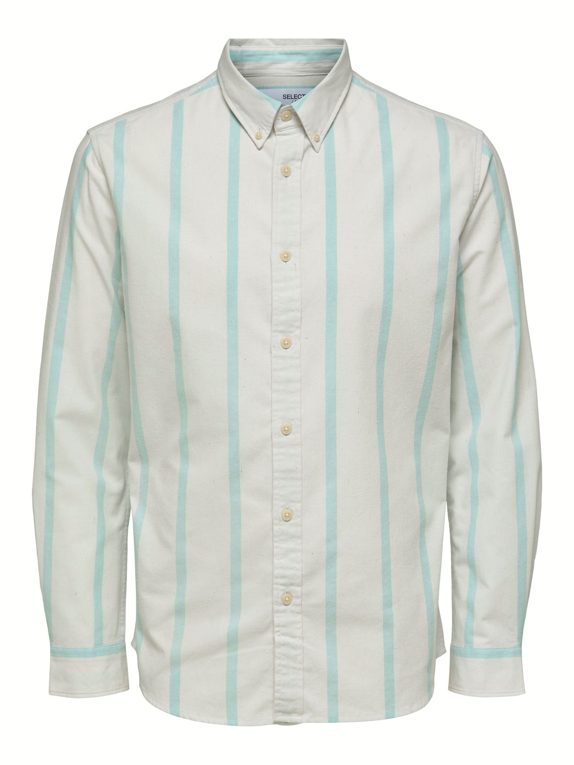 Selected Homme Chemise Rayée Blanche Et Menthe