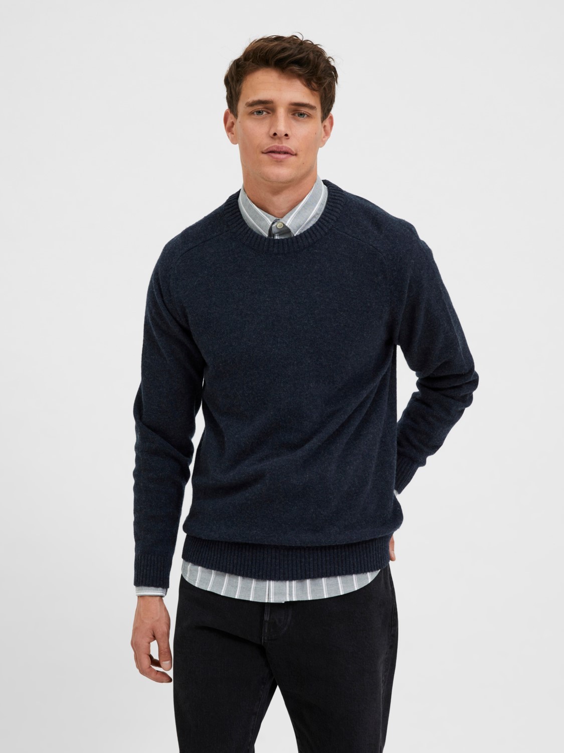 Selected Homme Pull Marine Chiné En Laine