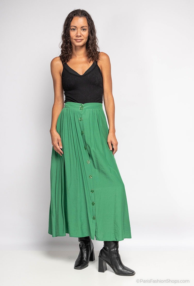 Long satin green skirt