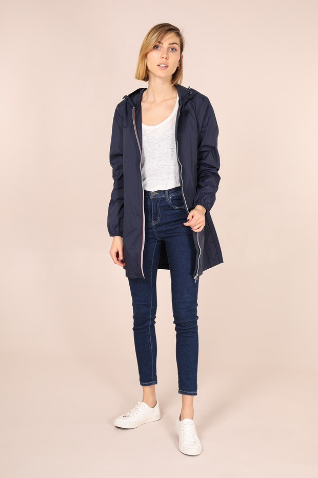 Long navy raincoat