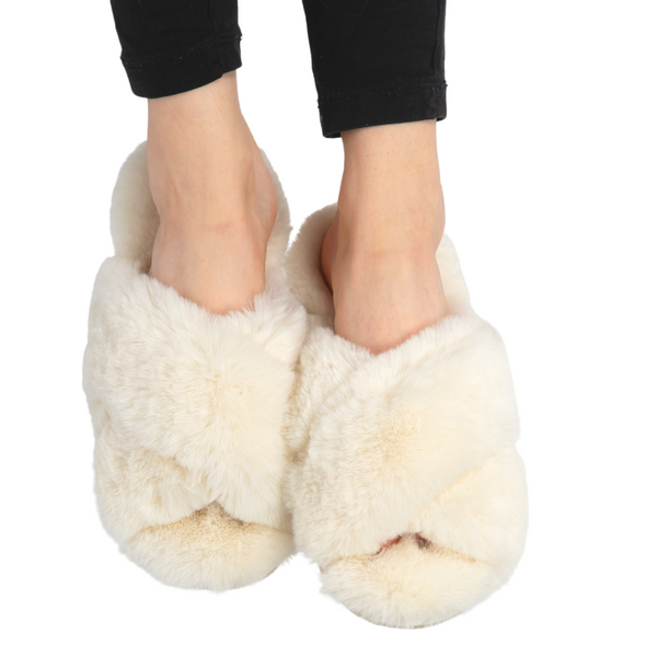 Cream Faux Fur Slippers