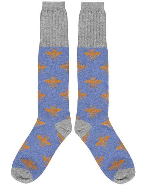 Men's Lambswool Knee High Socks - Bee Blue