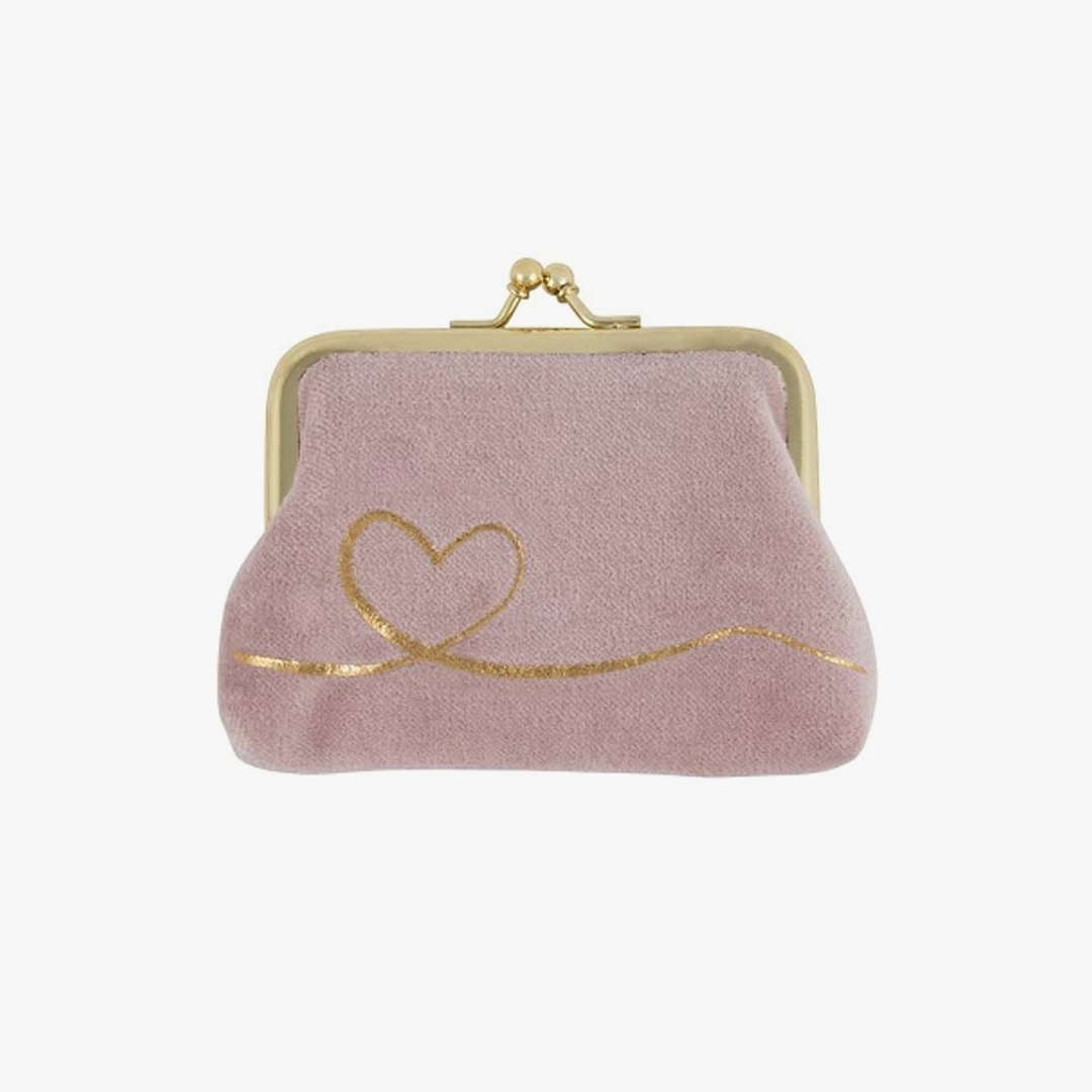 ARTEBENE Clip Closure Coin Pouch Pink with Heart in Gold